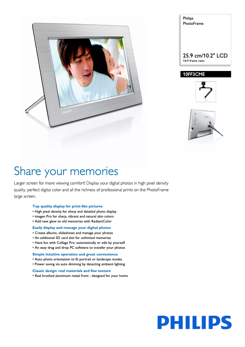 Page 1 de la notice Brochure Philips 10FF3CME