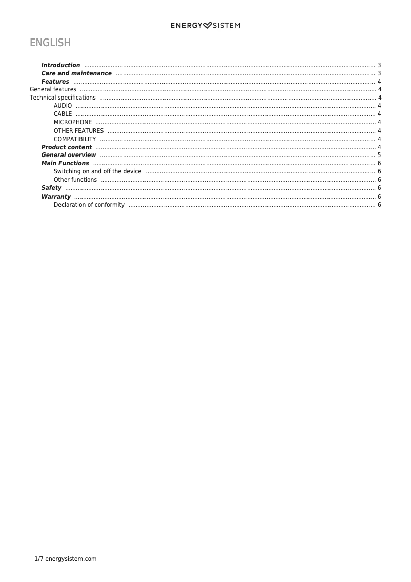 Page n°1 - Manuel utilisateur Energy Sistem ESG 3