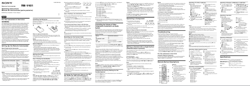 Image de la première page du manuel de l'appareil RM-V401