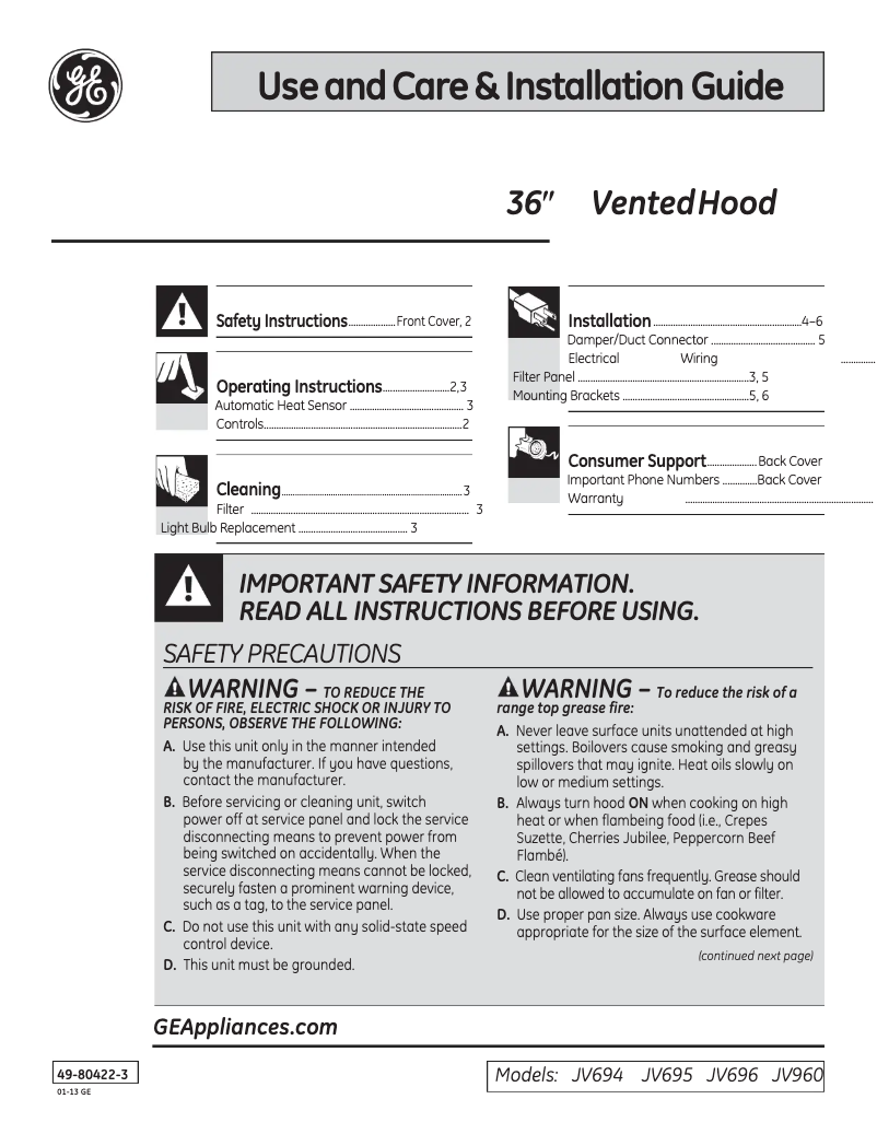 Page n°1 - Mode d'emploi GE JV694SBB