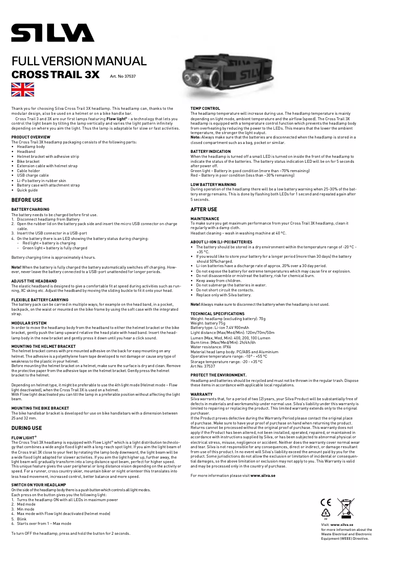 Image de la première page du manuel de l'appareil Cross Trail 3X