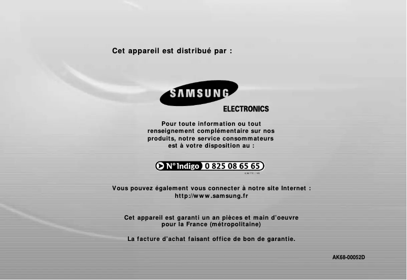 Page 1 de la notice Manuel utilisateur Samsung DVD-L100WA
