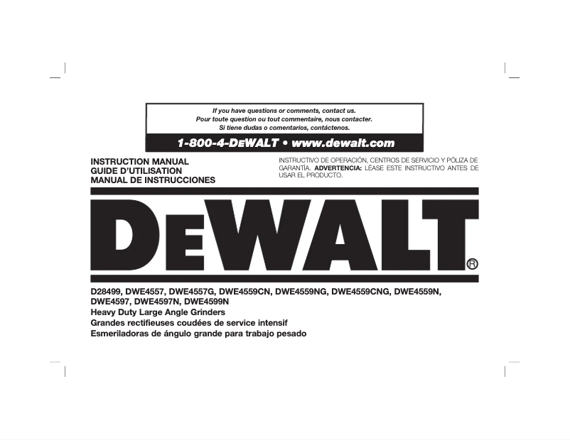 Page 1 de la notice Manuel d'utilisation et d'entretien DeWalt DWE4559CN