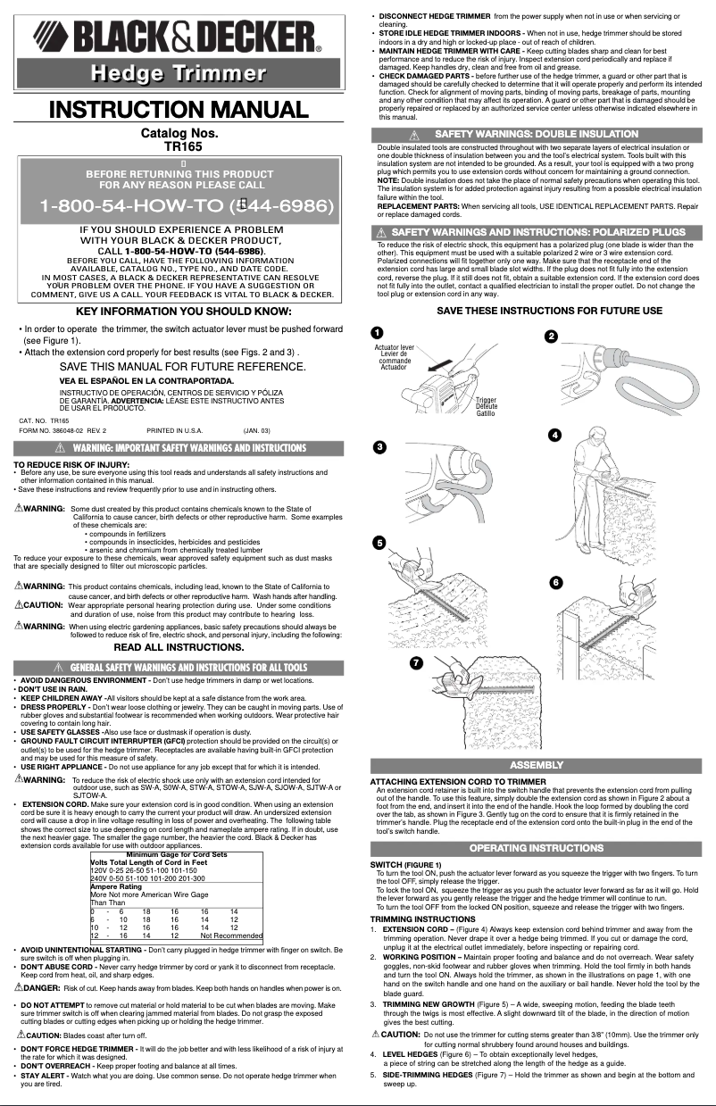 Page 1 de la notice Manuel utilisateur Black & Decker TR165
