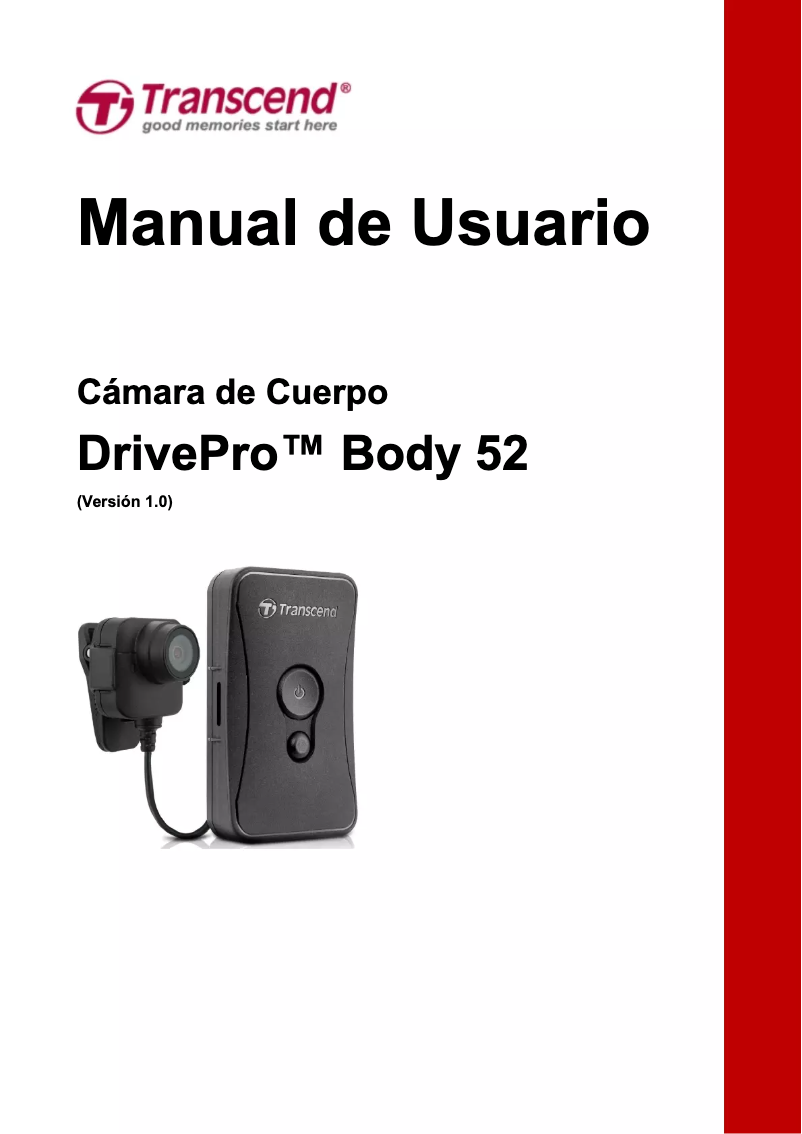 Page 1 de la notice Manuel utilisateur Transcend DrivePro Body 52