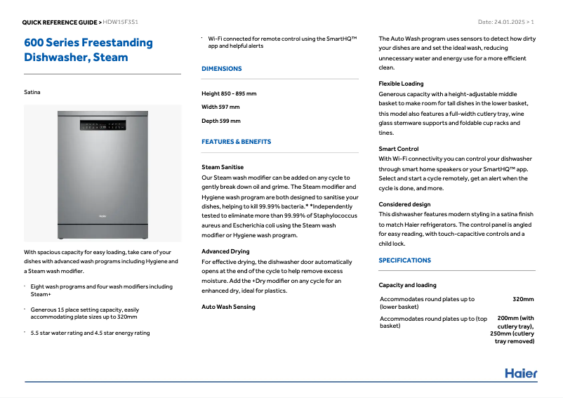 Image de la première page du manuel de l'appareil HDW15F3S1