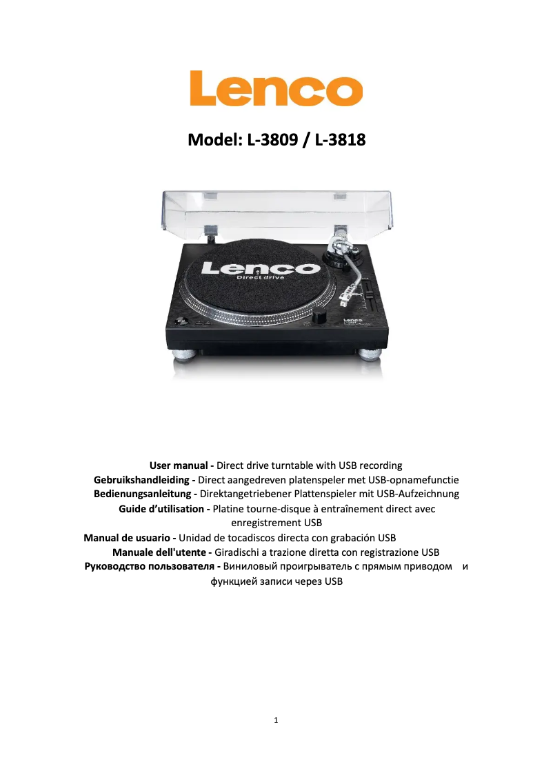 Page 1 de la notice Manuel utilisateur Lenco L-3809