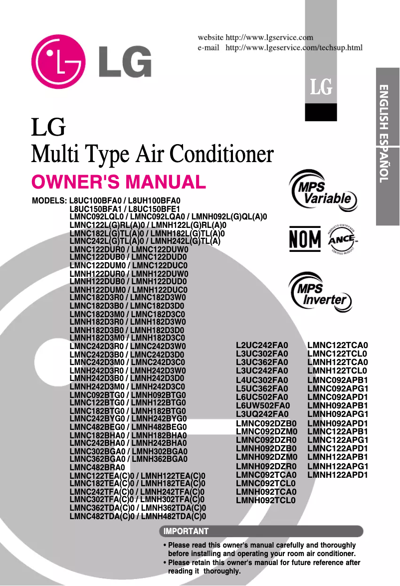 Page 1 de la notice Manuel utilisateur LG L8UH100BFA0