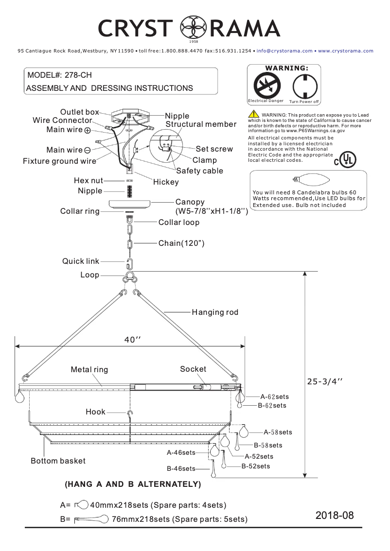 Page 1 de la notice Manuel utilisateur Crystorama Calypso 278-CH