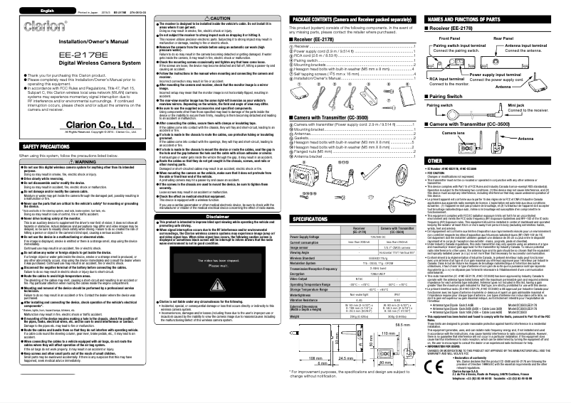 Page 1 de la notice Manuel utilisateur Clarion EE-2178E
