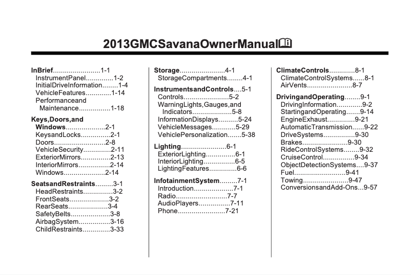 Image de la première page du manuel de l'appareil Savana Commercial Cutaway (2013)