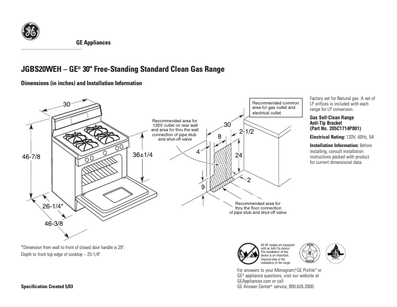 Page n°1 - Fiche technique GE JGBS21HEDWW