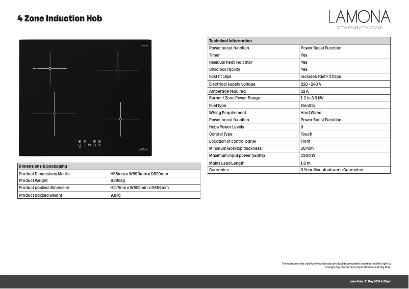 Page n°1 - Fiche technique Lamona LAM1804