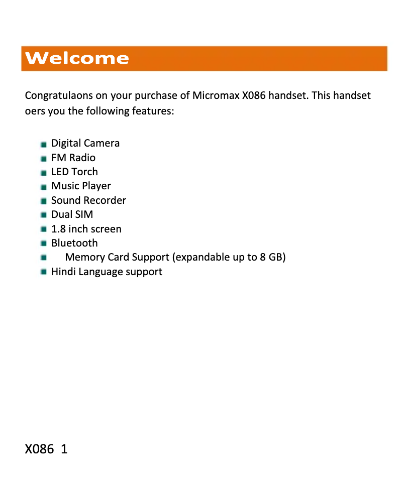 Page 1 de la notice Manuel utilisateur Micromax X086