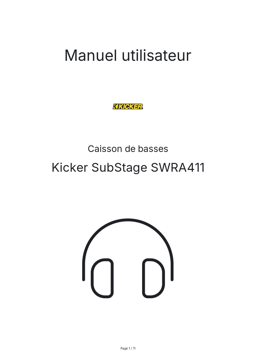 Page n°1 - Manuel utilisateur Kicker SubStage SWRA411