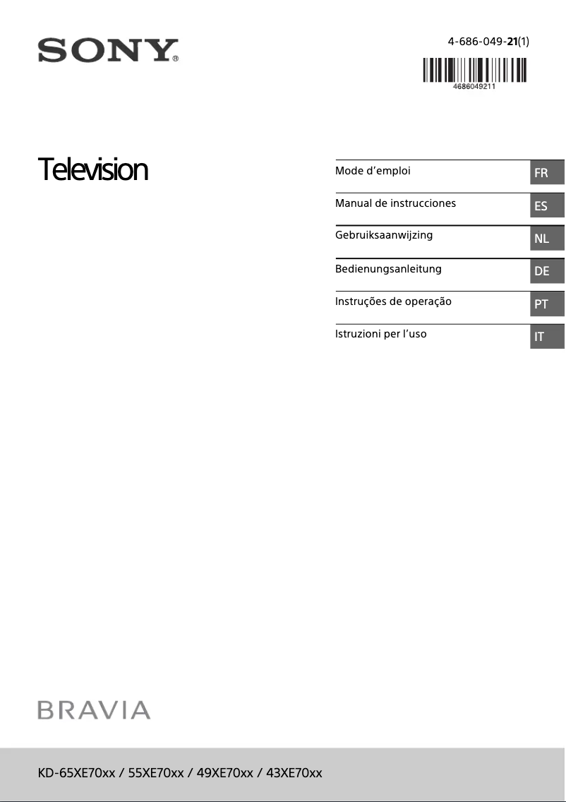 Page 1 de la notice Manuel utilisateur Sony Bravia KD-49XE7077