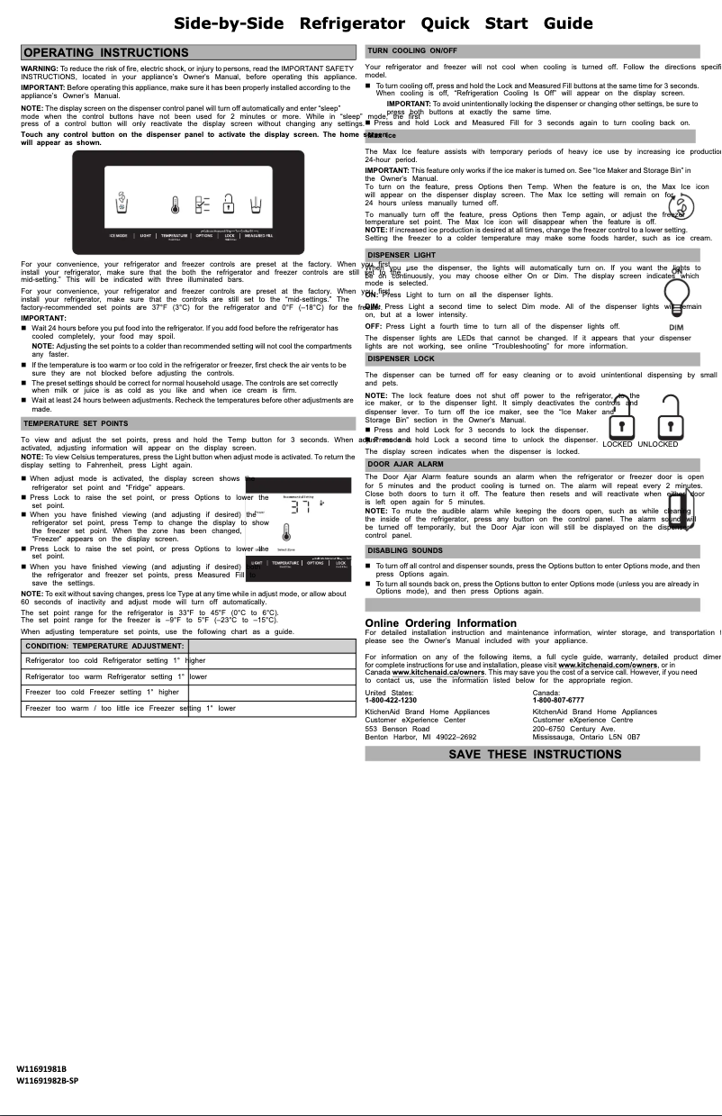 Página 1 del manual Guía de inicio rápido KitchenAid KRSC703HPS