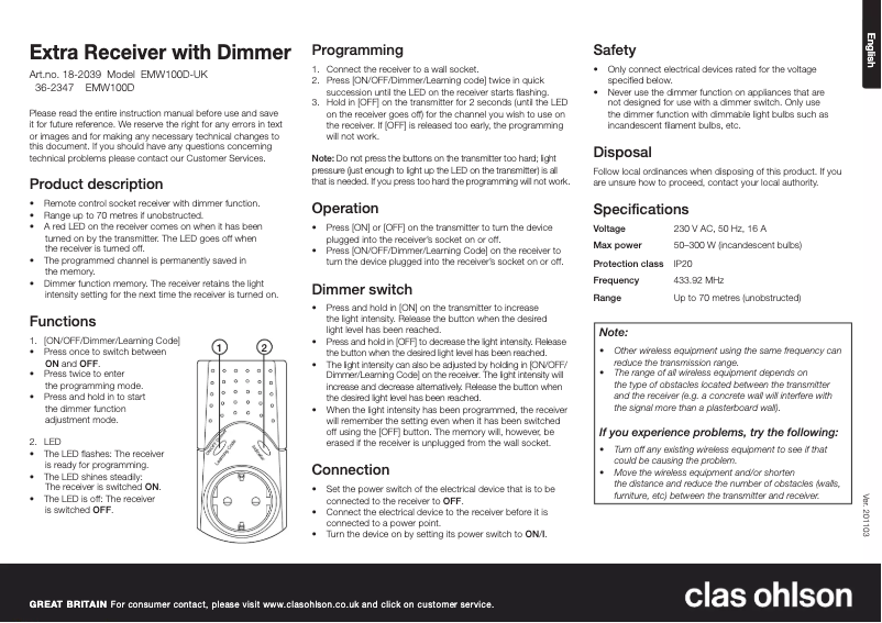 Image de la première page du manuel de l'appareil EMW100D