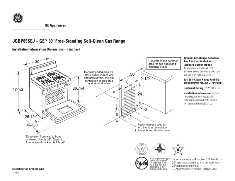 Page 1 de la notice Fiche technique GE JGBP85SEJSS