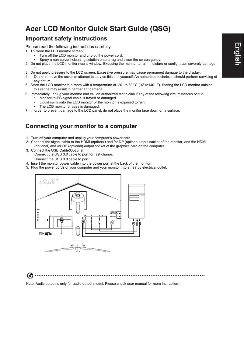 Página 1 del manual Guía de inicio rápido Acer XB273