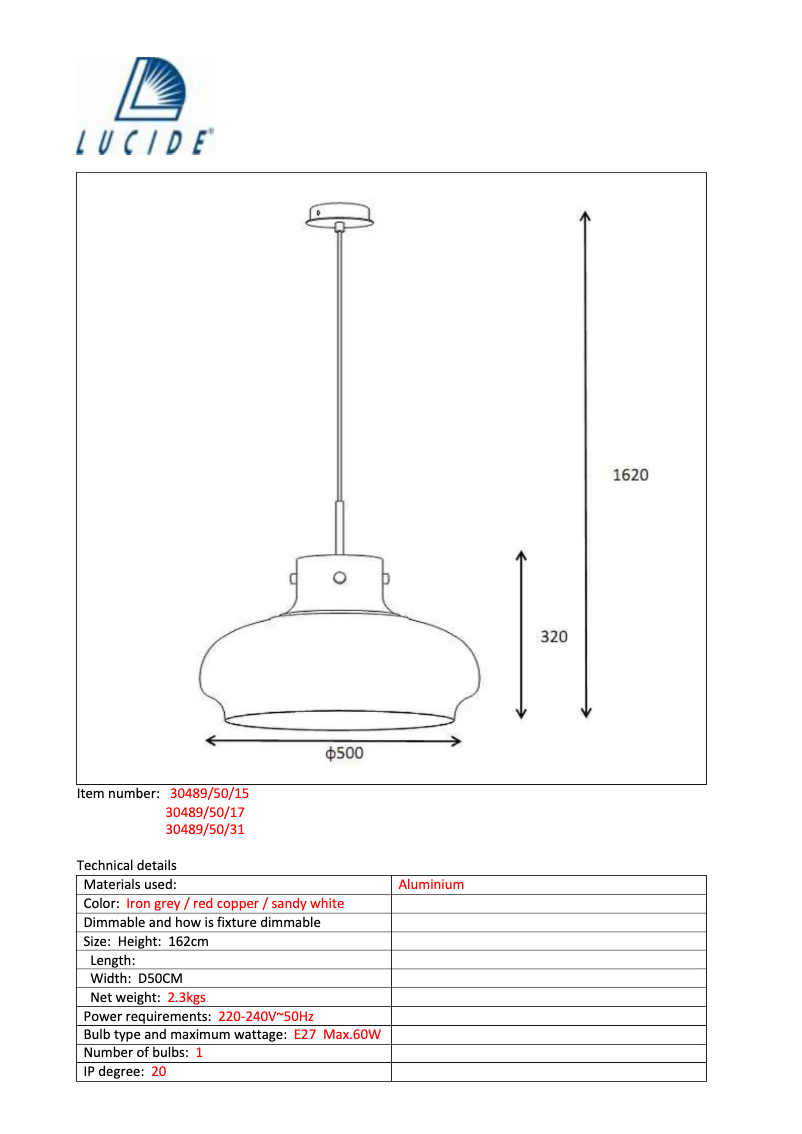 Page 1 de la notice Manuel utilisateur Lucide Padia