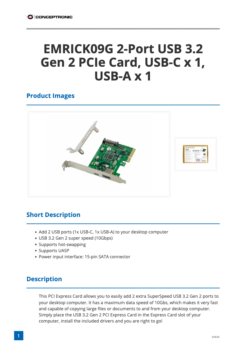 Page 1 de la notice Manuel utilisateur Conceptronic EMRICK09G