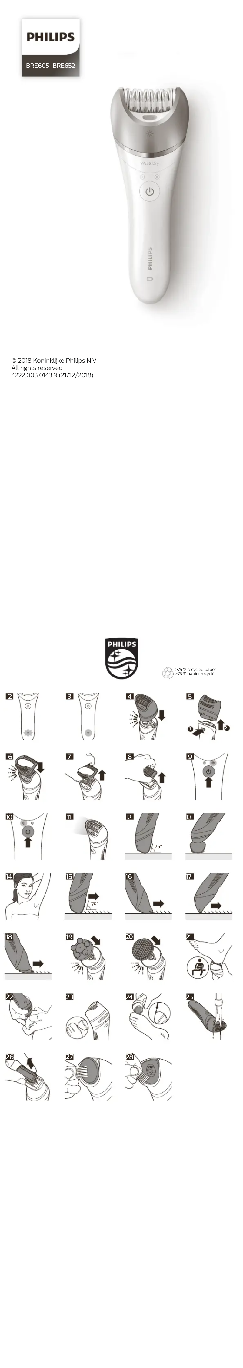 Page 1 de la notice Manuel utilisateur Philips Satinelle Prestige BRE646