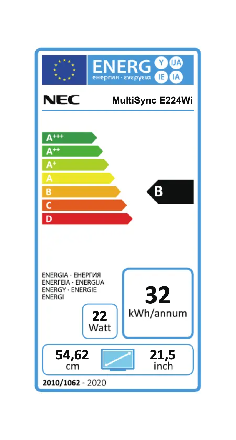 Page 1 de la notice Label énergétique NEC MultiSync E224Wi
