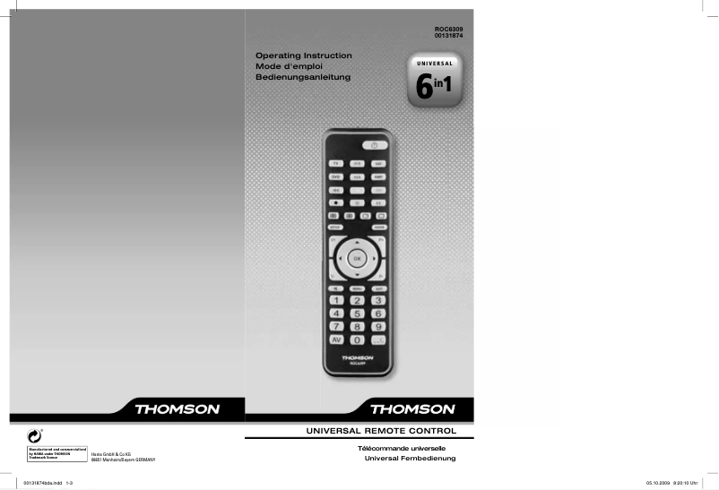 Page n°1 - Manuel utilisateur Thomson ROC6309