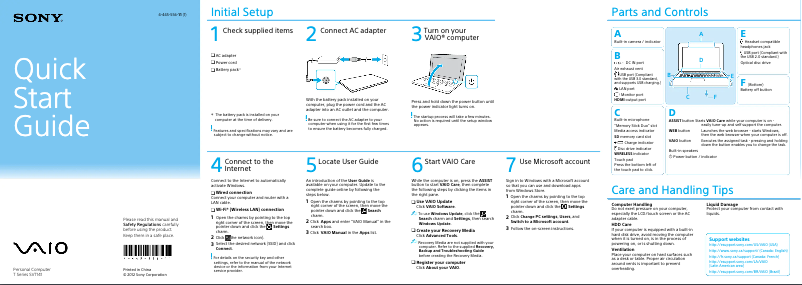 Page n°1 - Guide d'installation Sony Vaio Tab 14 SVT141190X