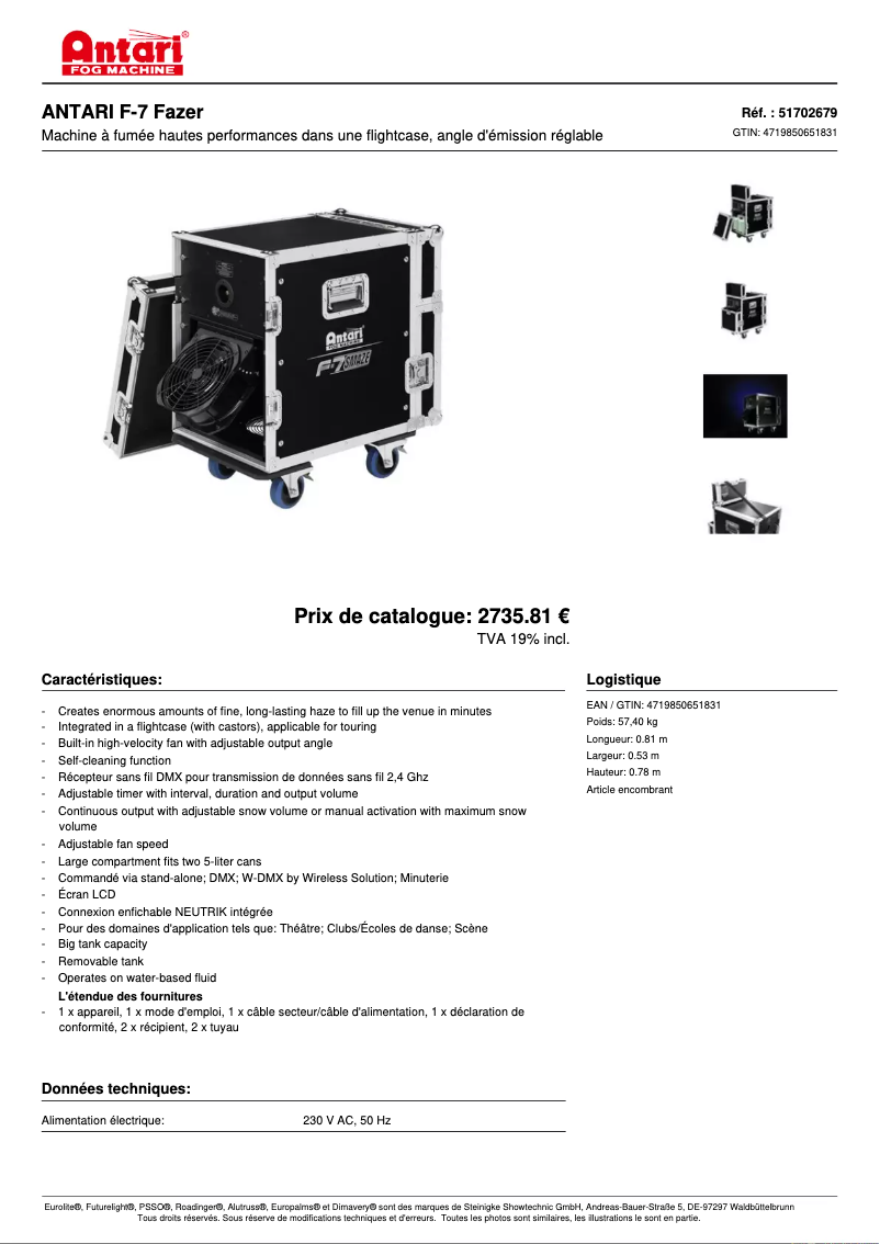 Page 1 de la notice Fiche technique Antari F-7