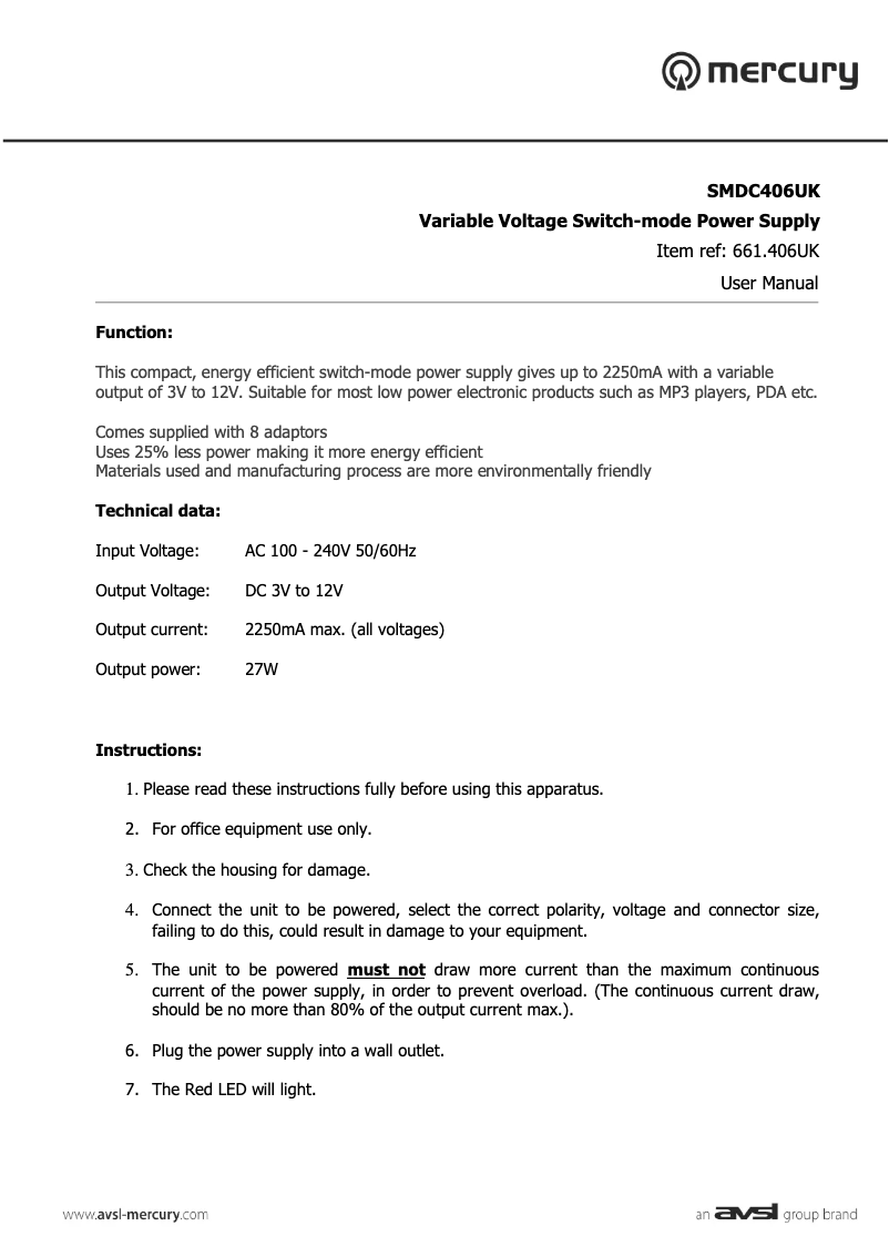 Page n°1 - Manuel utilisateur Mercury SMDC406UK