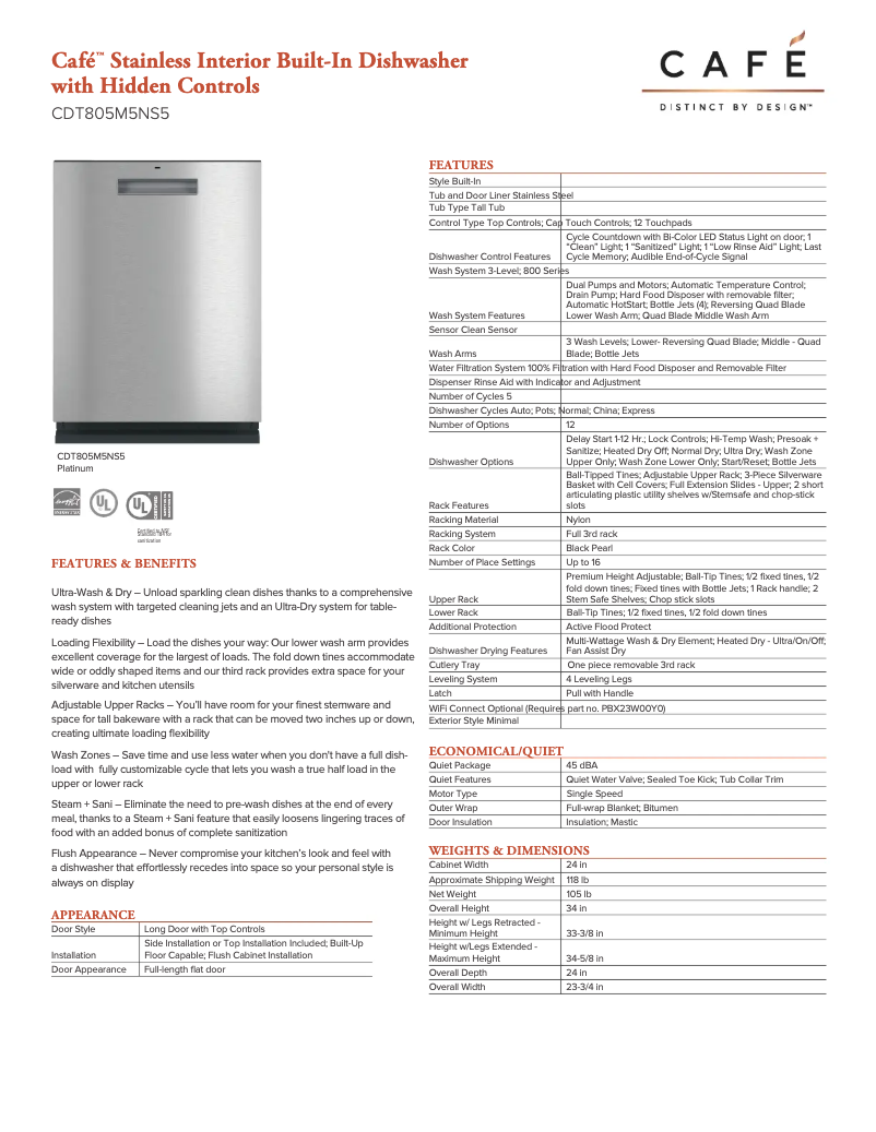 Page n°1 - Fiche technique GE CDT805M5NS5