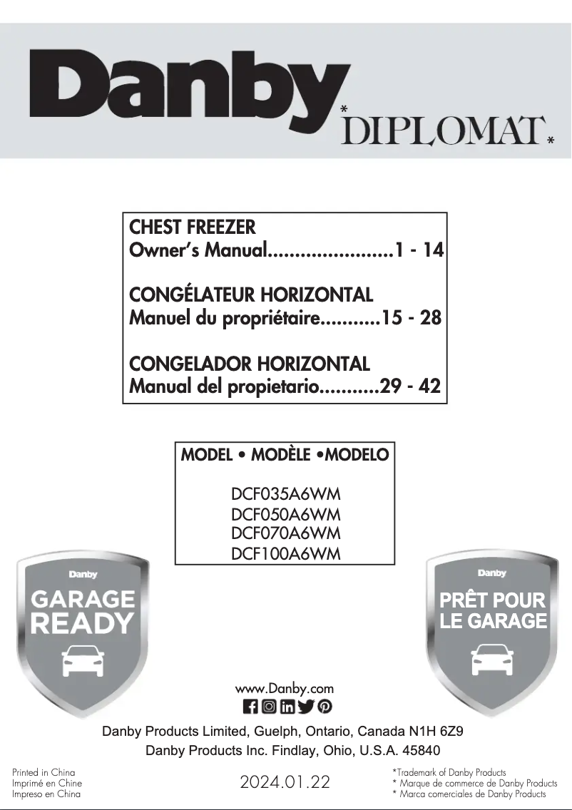 Page 1 de la notice Manuel utilisateur Danby DCF070A6WM