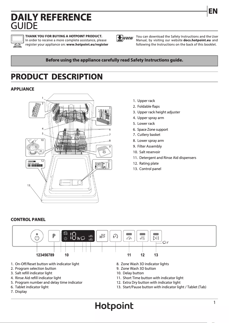 Página 1 del manual Manual de usuario Hotpoint HSIO 3T223 WCE UK N