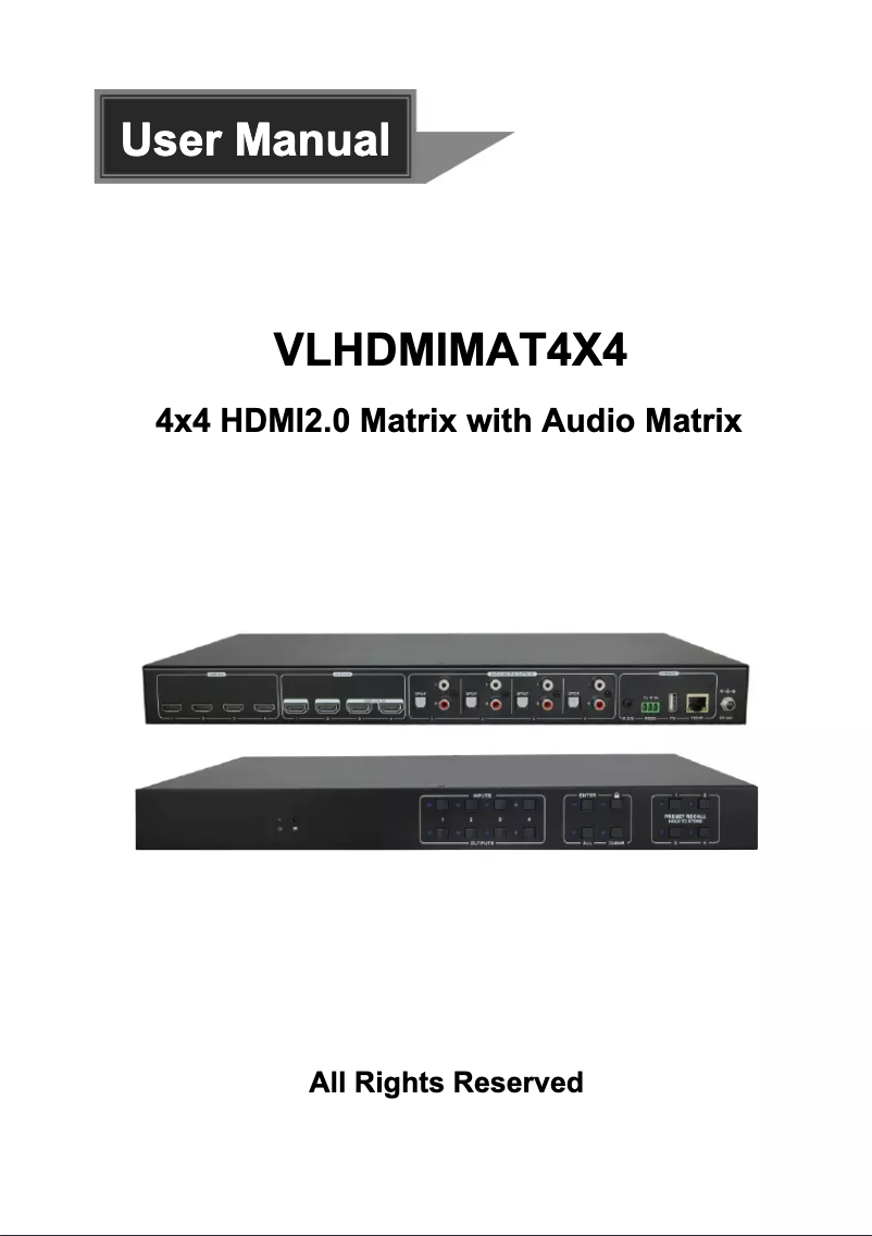 Page n°1 - Manuel utilisateur Vivolink VLHDMIMAT4X4