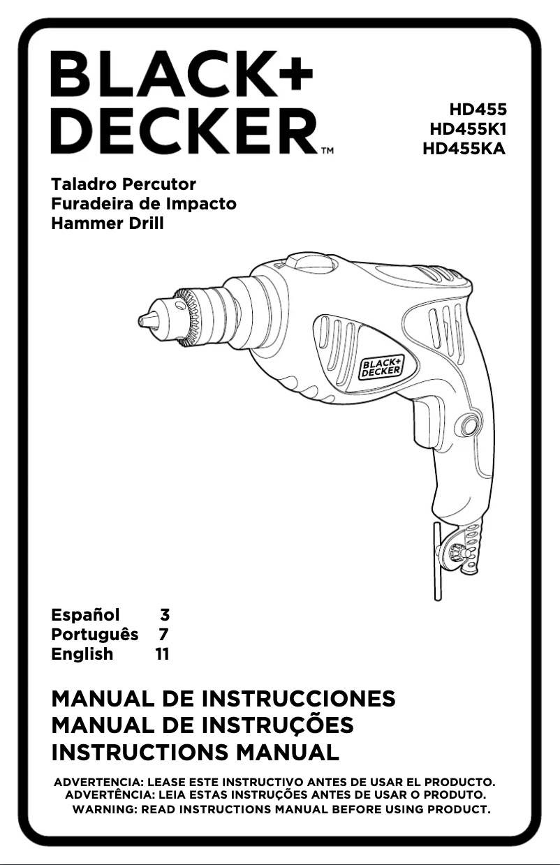 Page 1 de la notice Manuel utilisateur Black & Decker HD455KA