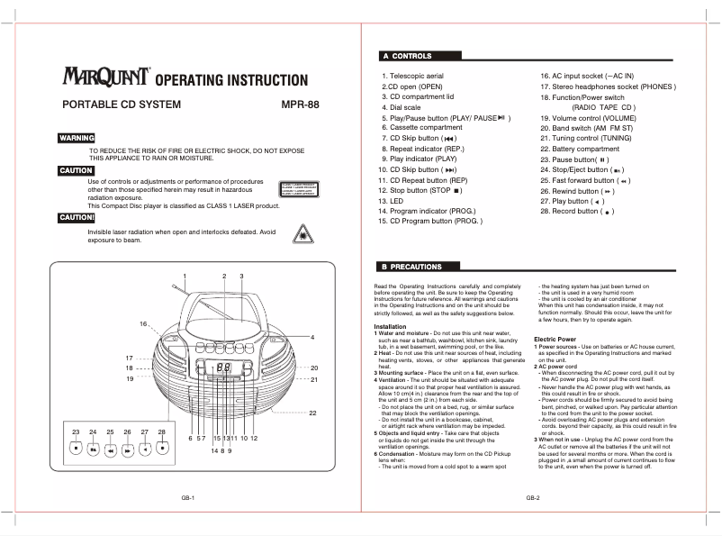 Page n°1 - Manuel utilisateur Marquant MPR-88