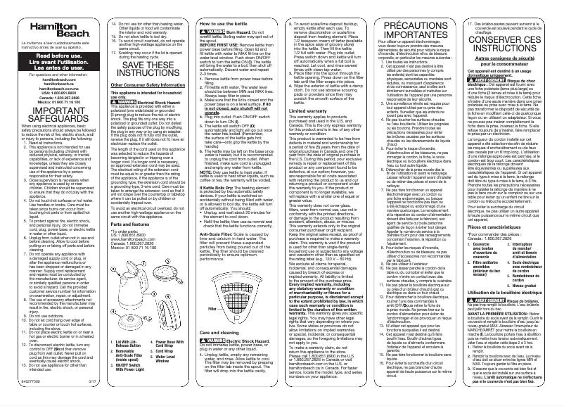 Page 1 de la notice Manuel utilisateur Hamilton Beach 40901