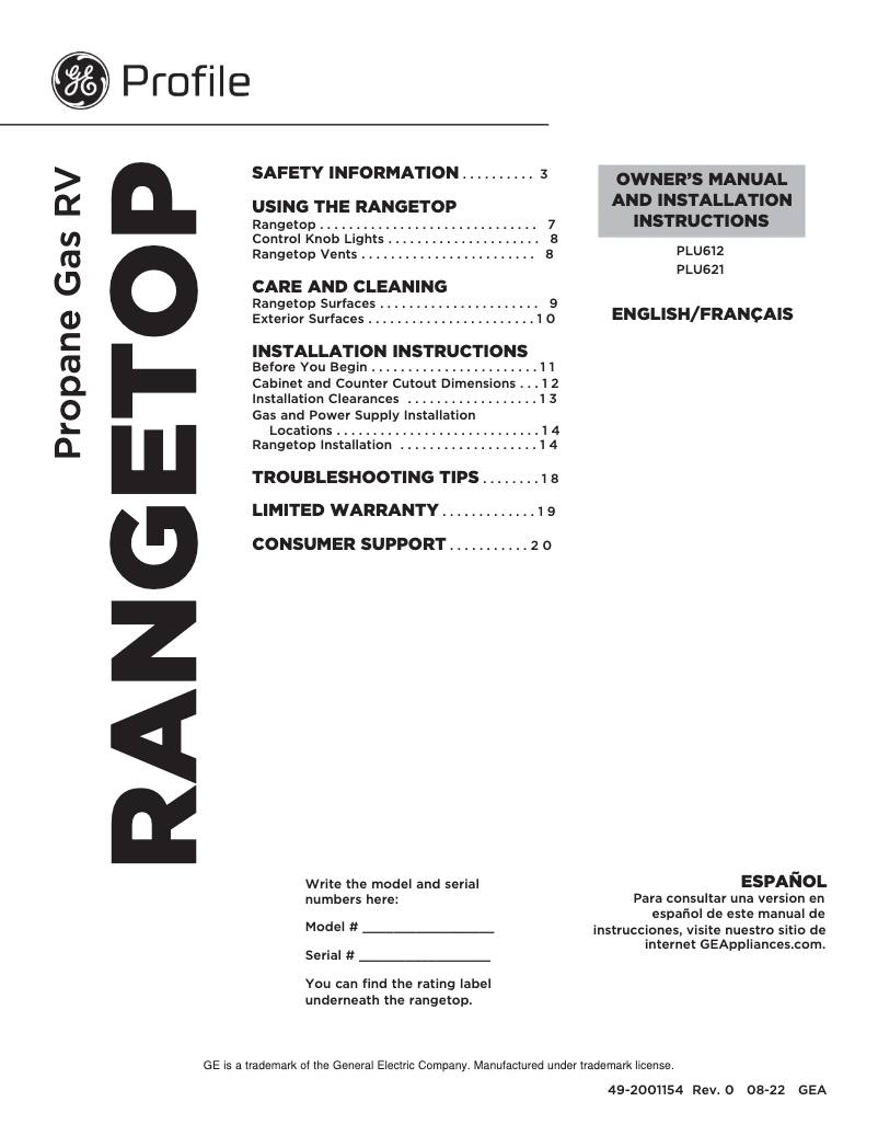 Image de la première page du manuel de l'appareil Profile PLU612RTSS