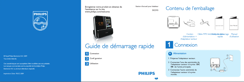 Page 1 de la notice Guide de démarrage rapide Philips DC315
