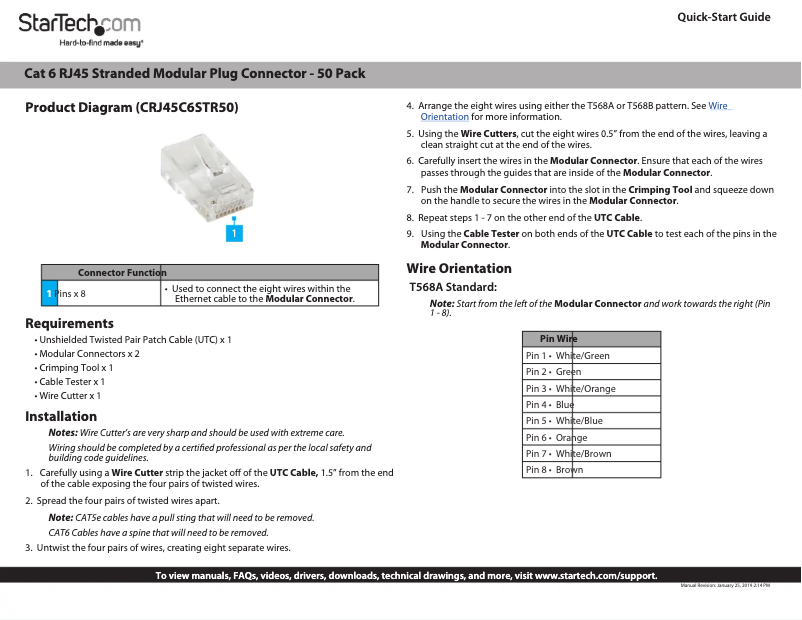Page 1 de la notice Manuel utilisateur StarTech.com CRJ45C6STR50