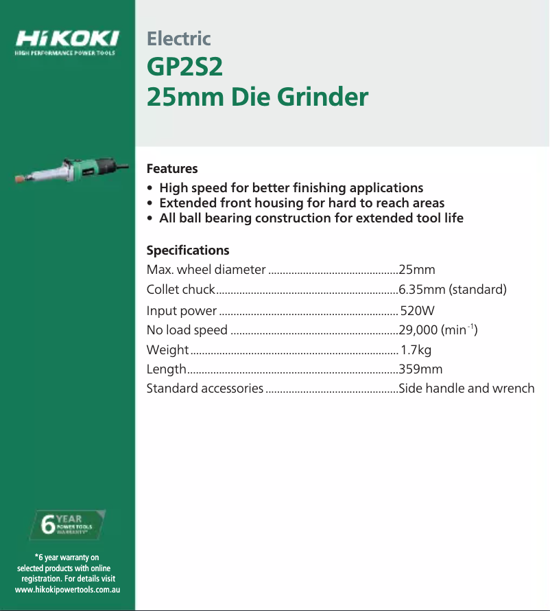 Page 1 de la notice Fiche technique HiKOKI GP2S2