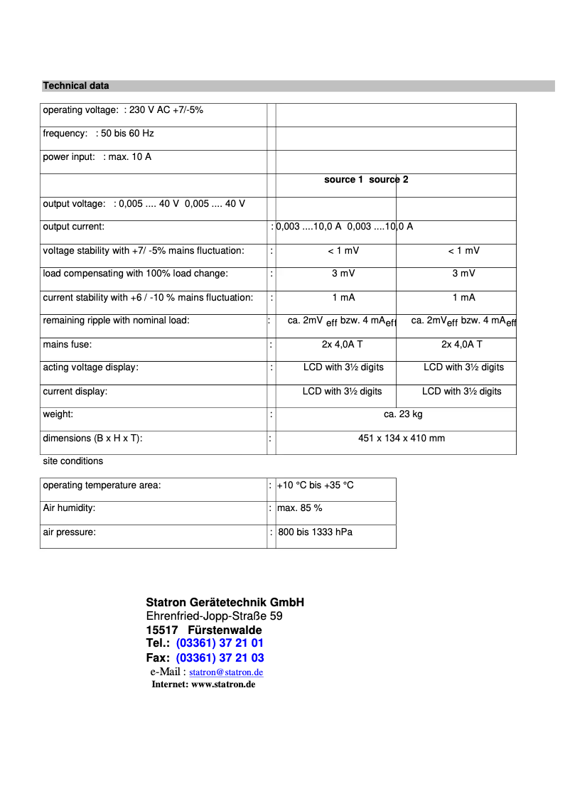 Page n°1 - Manuel utilisateur Statron 3262.1