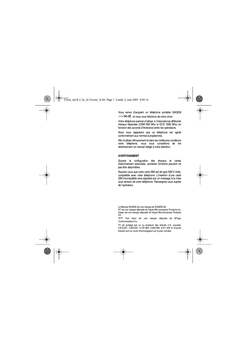 Page n°1 - Manuel utilisateur Sagem myX-2
