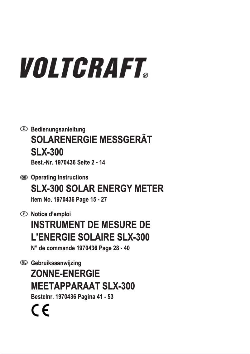 Page n°1 - Manuel utilisateur Voltcraft SLX-300