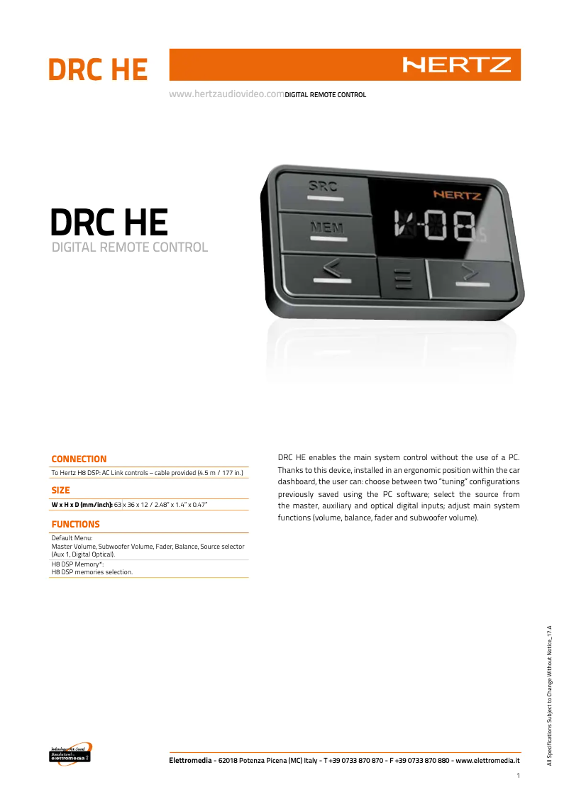 Page 1 de la notice Fiche technique Hertz DRC HE