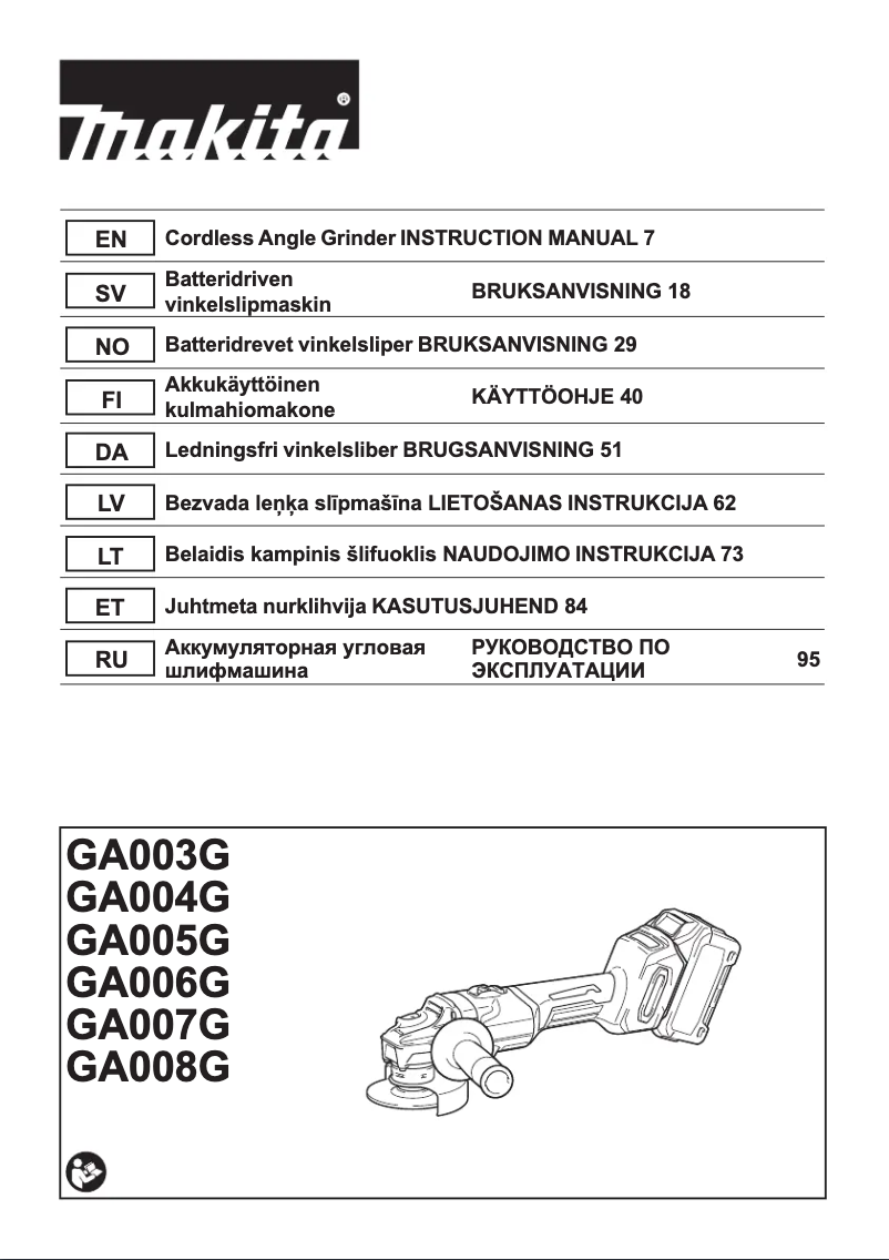Page n°1 - Manuel utilisateur Makita GA004GD202