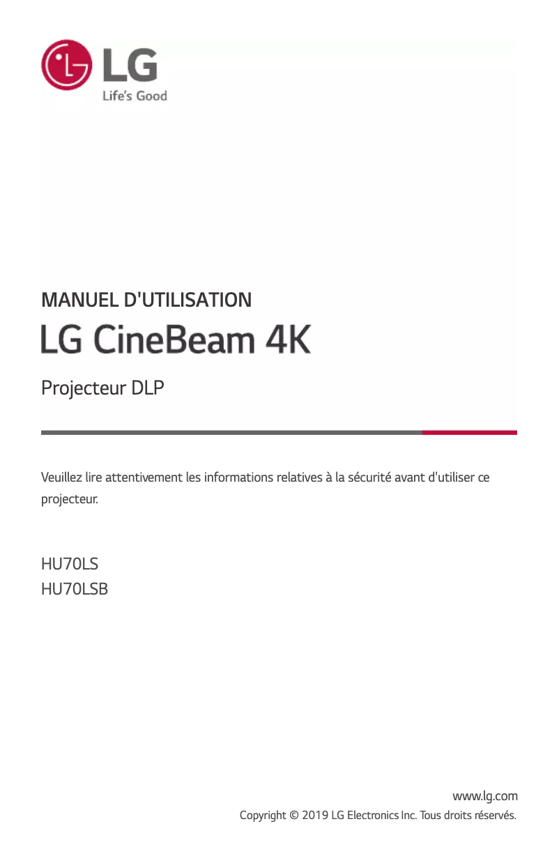 Page 1 de la notice Manuel utilisateur LG CineBeam 4K HU70LS