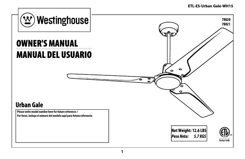 Página 1 del manual Manual de usuario Westinghouse Urban Gale